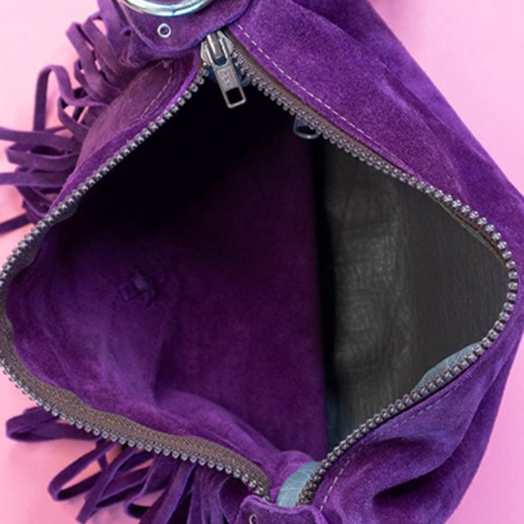 Purple Genuine Suede Hobo-Style Bag - Picture 3 of 4